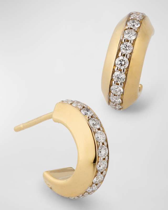 Grant 18K Yellow Gold Diamond Knife Edge Huggie Earrings