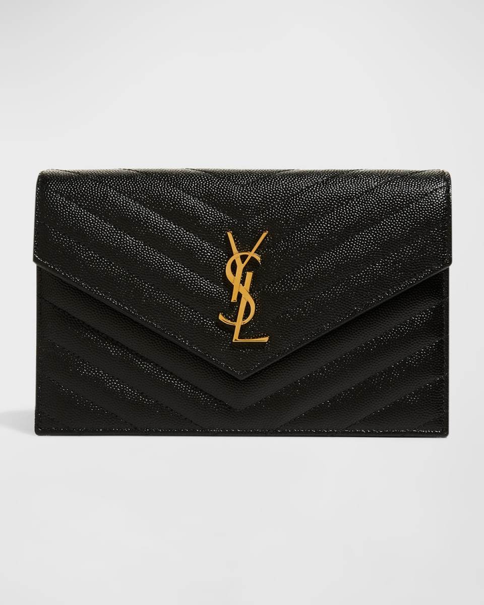 YSL Monogram Small Wallet on Chain in Grained Leather