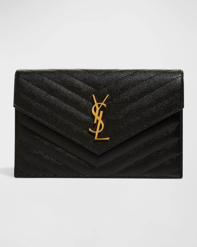 YSL Monogram Small Wallet on Chain in Grained Leather