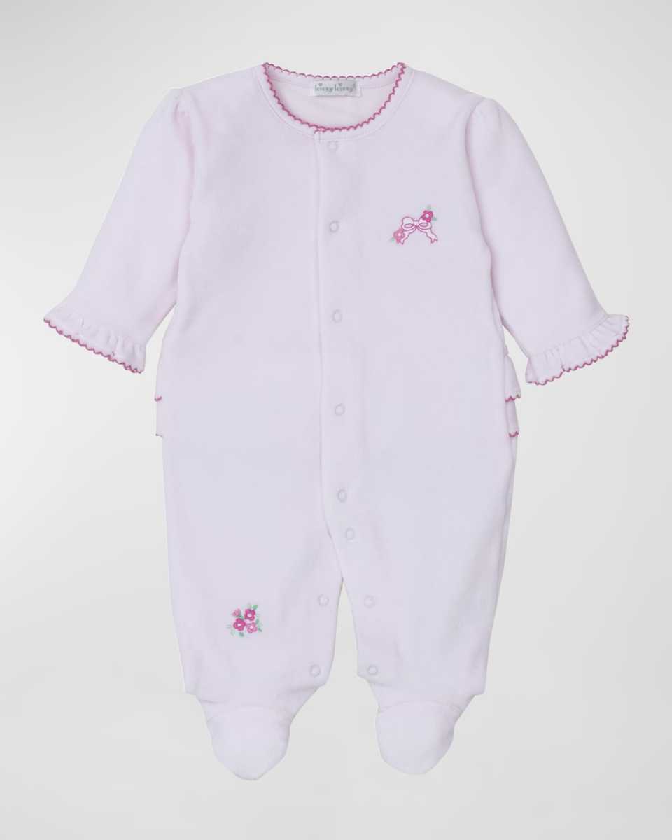 Girl's Blooming Bows Velour Footie, Size Newborn-9