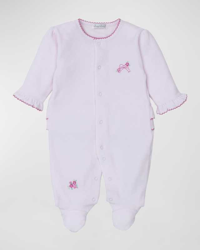 Girl's Blooming Bows Velour Footie, Size Newborn-9
