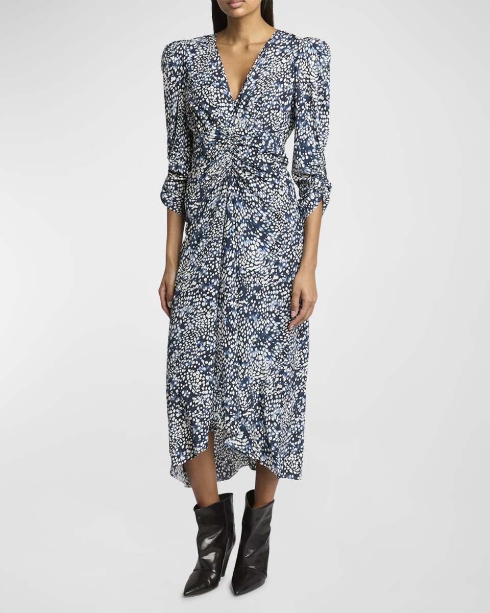 Albini Ruched Floral-Print Midi Dress