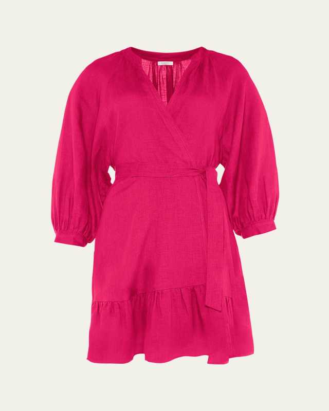 Aimant Mini Linen Wrap Dress