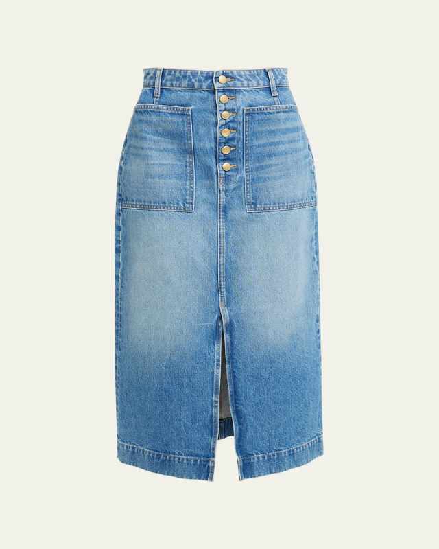 The Bea Vented Midi Denim Skirt