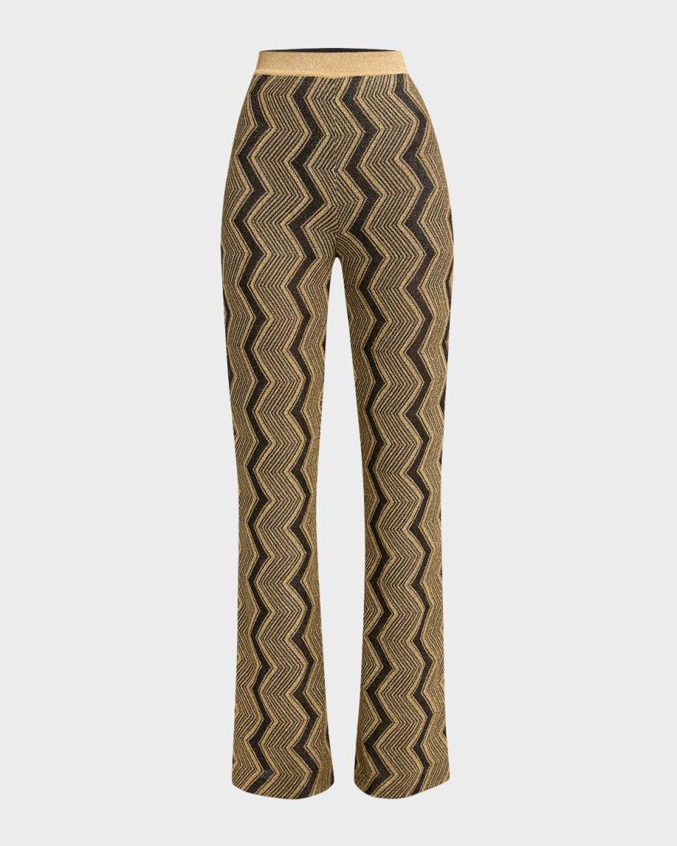Metallic Chevron Flared Trousers