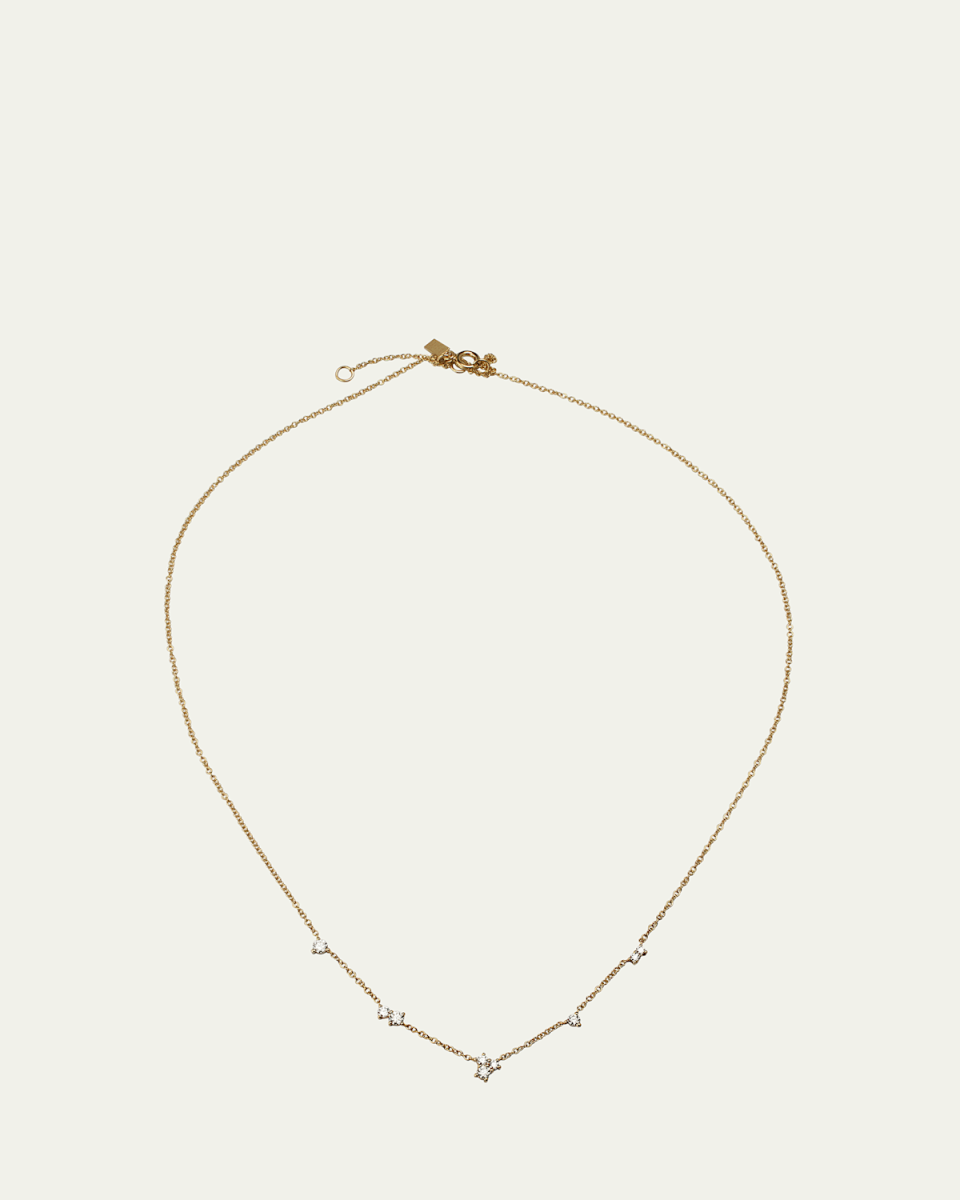 14K Yellow Gold Multi Diamond Cluster Necklace