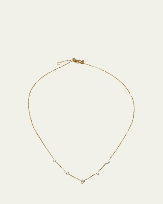 14K Yellow Gold Multi Diamond Cluster Necklace