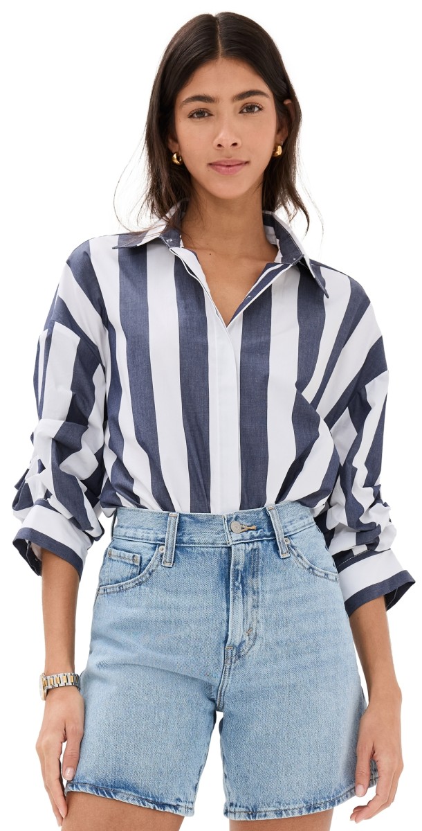 STAUD Traverse Thong Bodysuit Navy/Breton Stripe