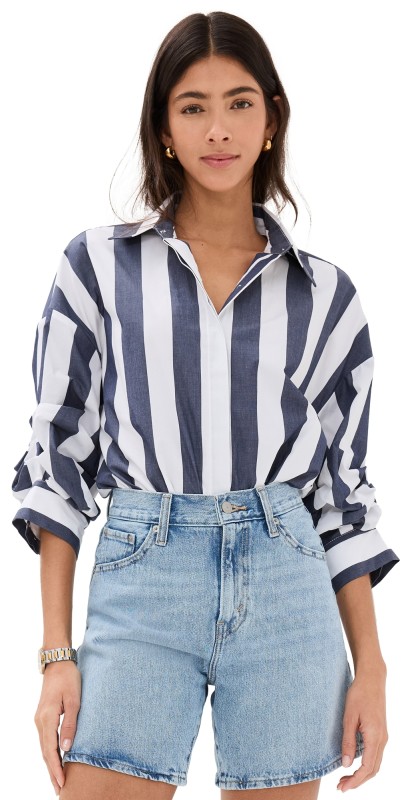 STAUD Traverse Thong Bodysuit Navy/Breton Stripe