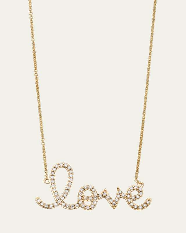Large 14k Yellow Gold & Diamond Love Necklace