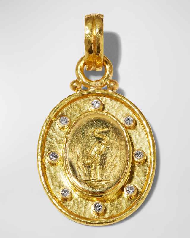 19K Gold Crane Pendant with Diamonds