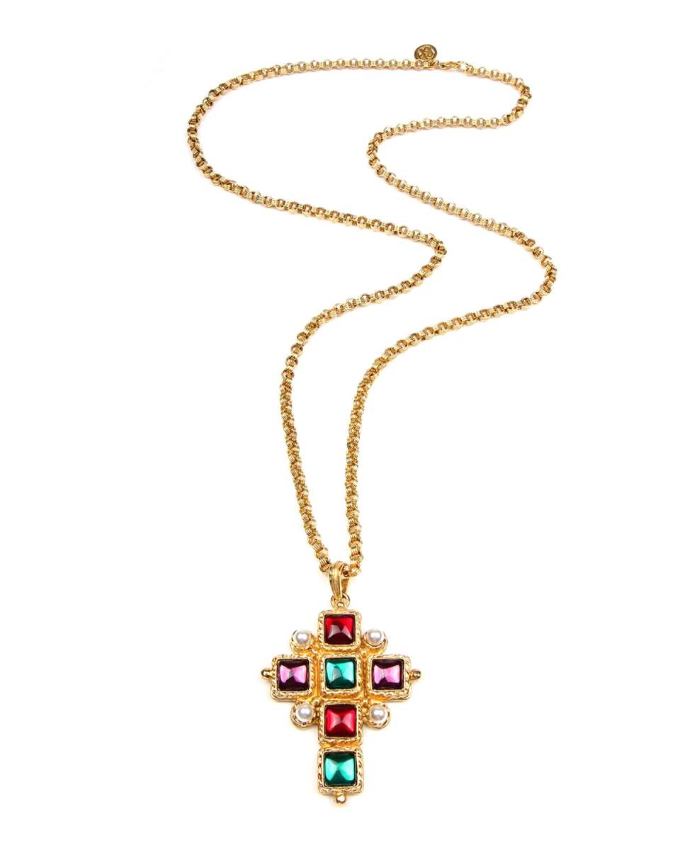 Cross Pendant Necklace w/ Square Stones