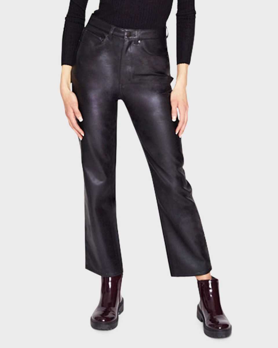 Faux Leather Straight Cropped Pants