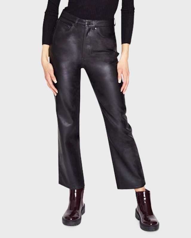 Faux Leather Straight Cropped Pants