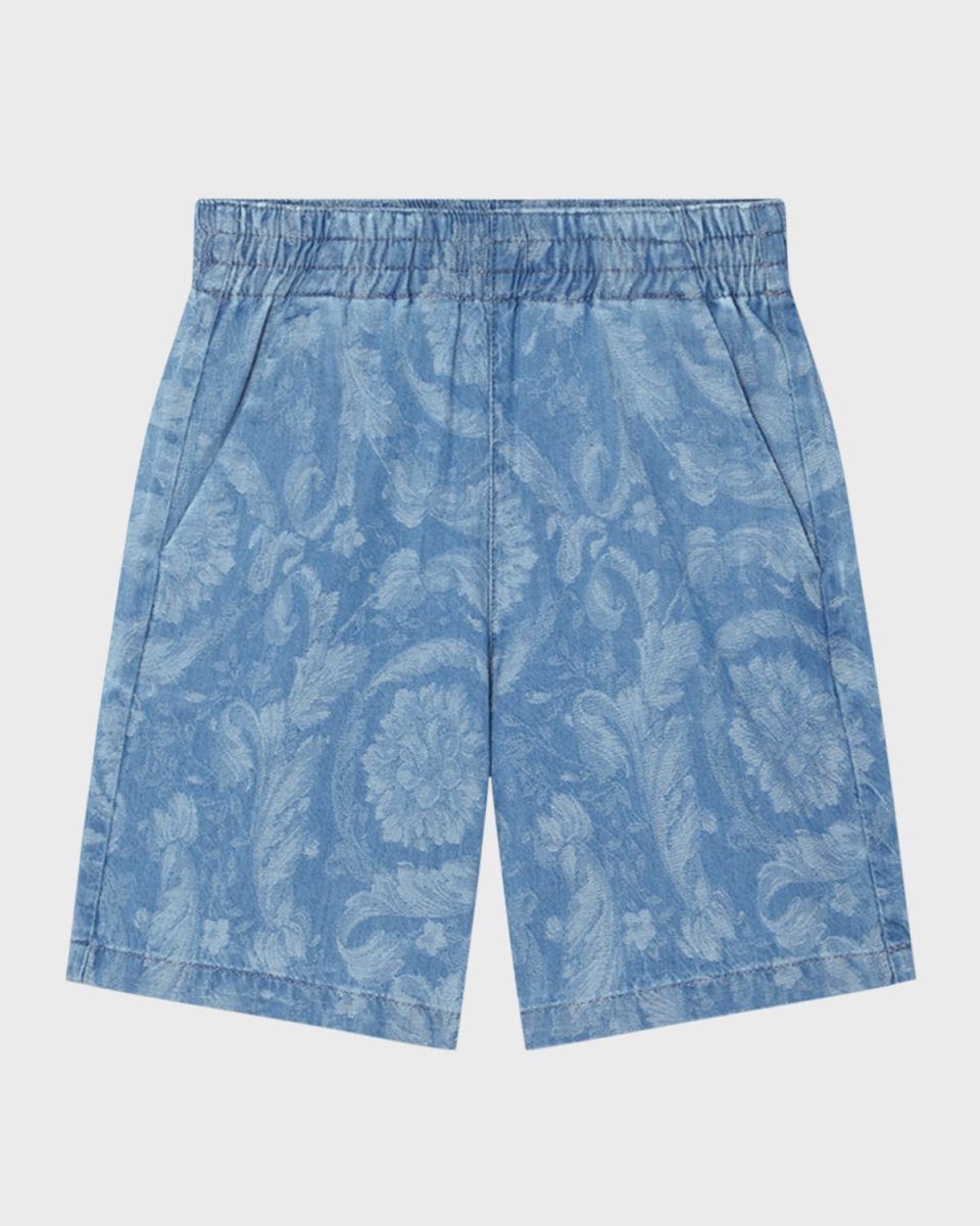 Boy's Chambray Barocco-Print Shorts, Size 4-