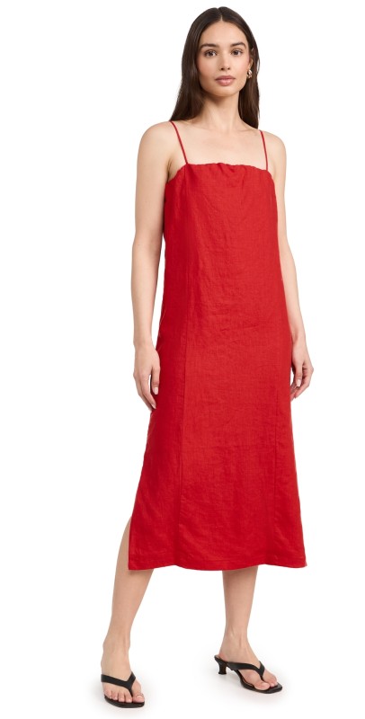 DONNI. The Linen Spaghetti Dress Tomato
