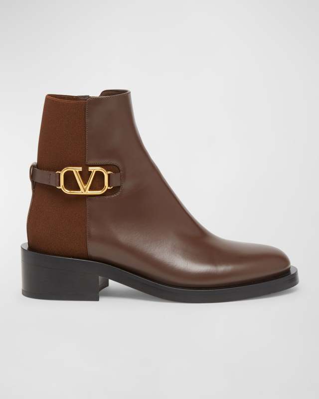 VLogo Leather Zip Booties