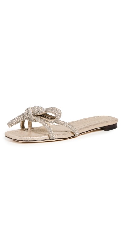 Loeffler Randall Hadley Leather Bow Flat Sandals Cappuccino