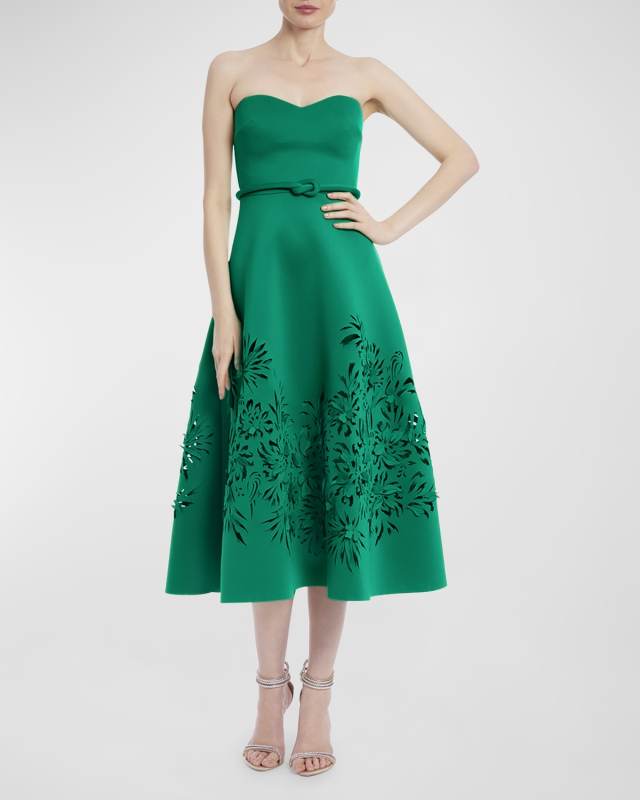 Strapless Cutout A-Line Midi Dress