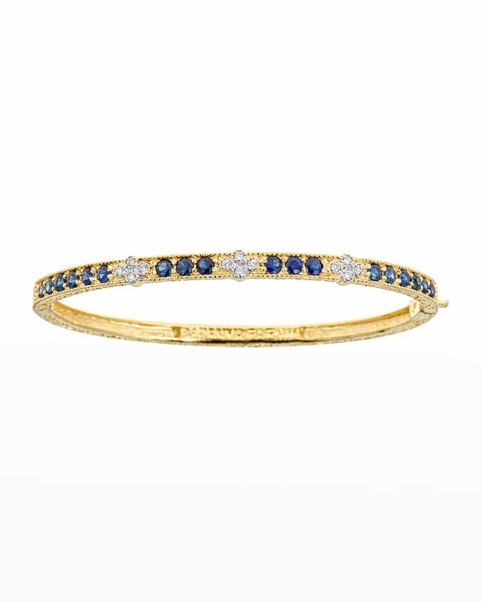 Yellow Gold Round Blue Sapphire and Diamond Bracelet