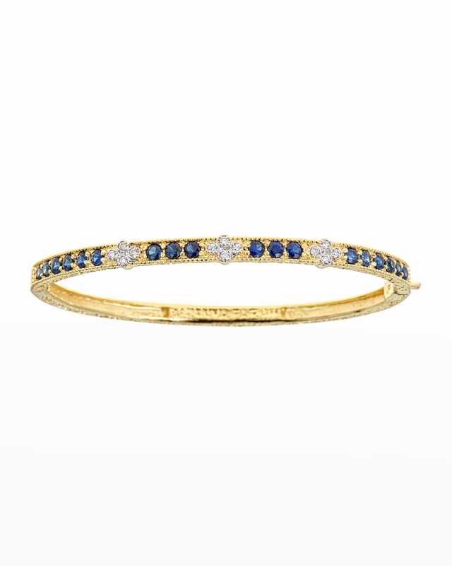 Yellow Gold Round Blue Sapphire and Diamond Bracelet