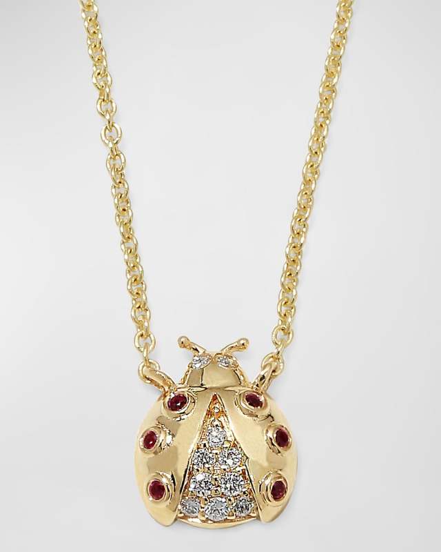 Small Ruby Ladybug with Open Wings Necklace