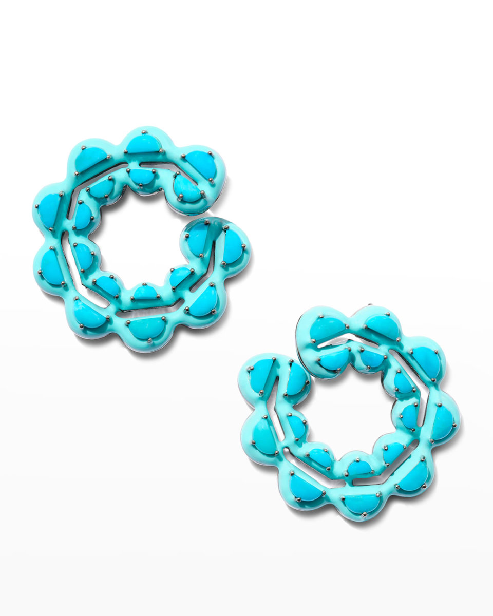 Caterpillar Bypass Hoop Earrings in Turquoise