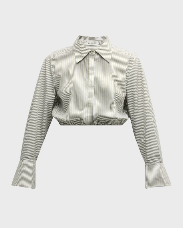 Blythe Cropped Cotton Stripe Button-Front Top