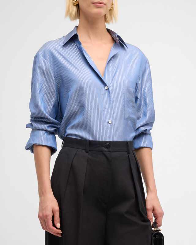 The New Morning After Silk Stripe Button-Front Shirt
