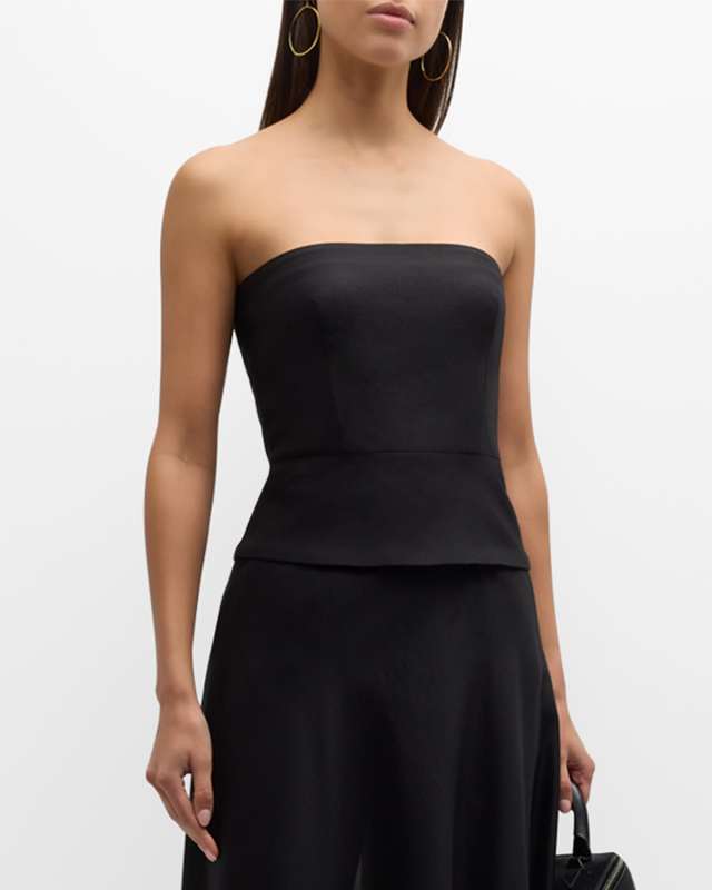 Scarf-Hem Strapless Peplum Blouse