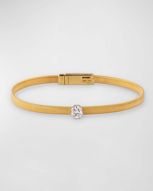 18K Yellow Gold Coil Bangle Bracelet with Cushion-Cut Diamond