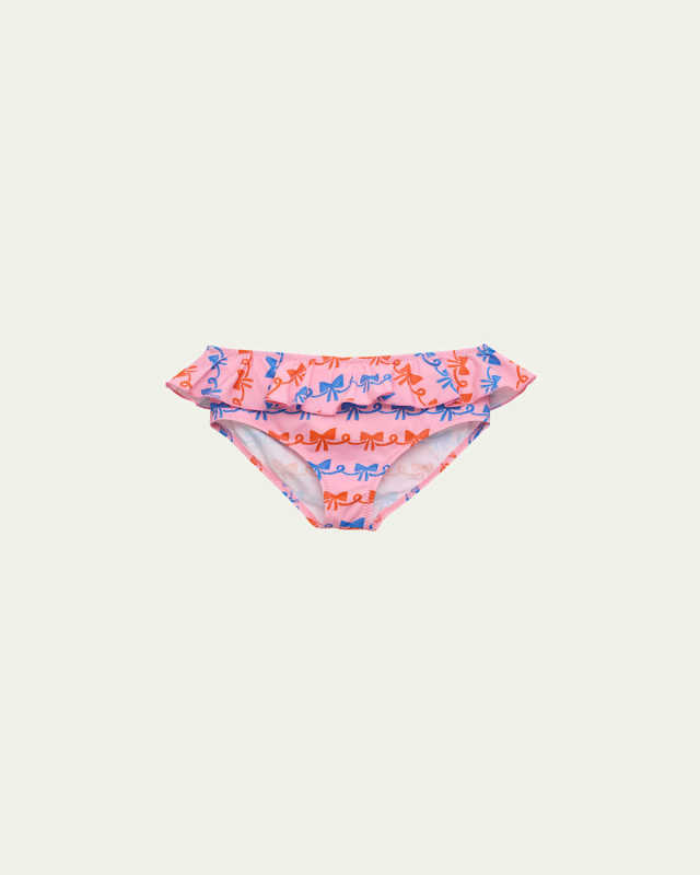 Girl's Ribbon Bow Allover Ruffle Swim Bottoms, Size 6M-24M