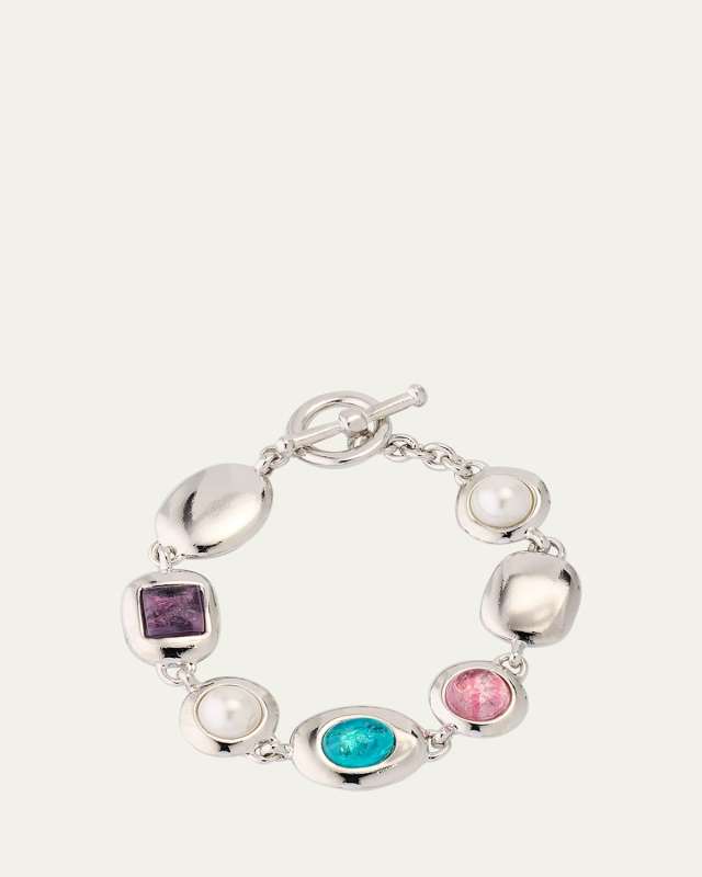Maura Silver Nugget Bracelet with Pastel Stones and Pearls