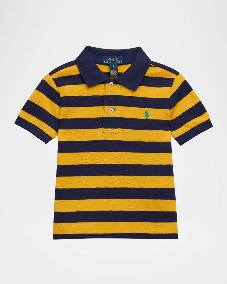 Boy's Striped Logo Embroidered Polo Shirt, Size 2-7