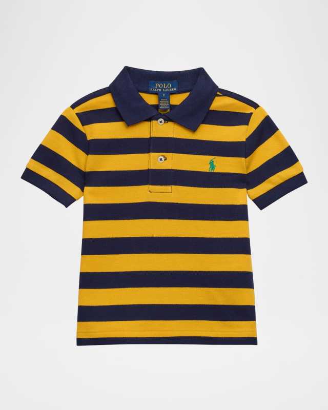 Boy's Striped Logo Embroidered Polo Shirt, Size 2-7