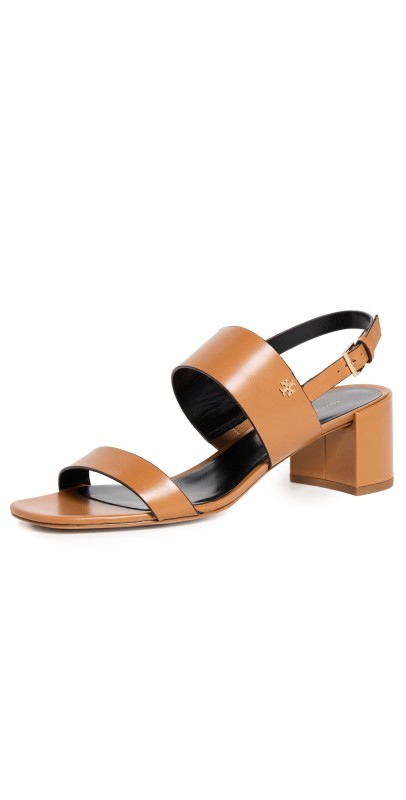 Tory Burch 50mm Double T Heel Sandals Caramel Corn / Perfect Black