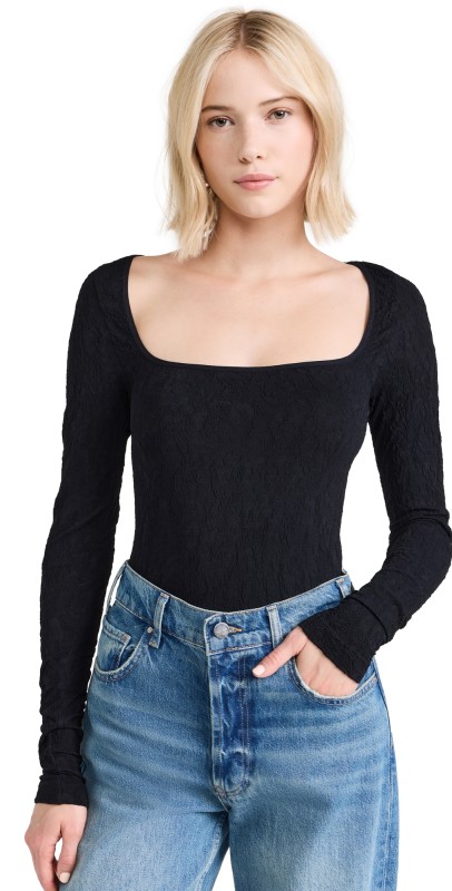 Free People Have It All Long Sleeve Tee Washed Black