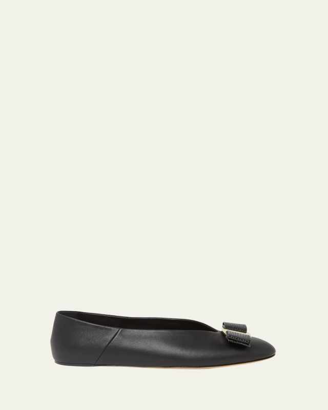 Vanna Calfskin Bow Ballerina Flats