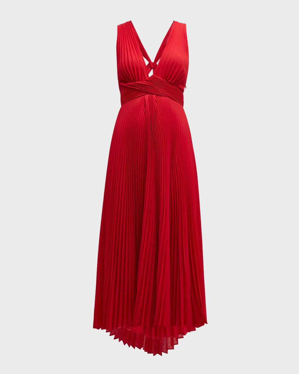 Everly Pleated V-Neck Midi Dress