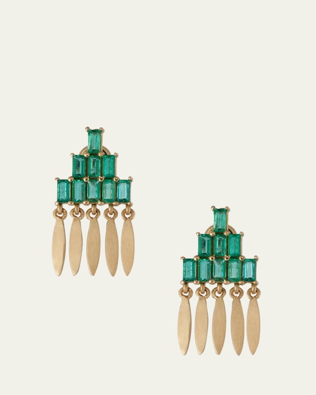 18K Grass Mini Spike Baguette Emerald Earrings