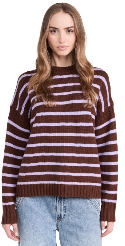 White + Warren Cashmere Blend Striped Crewneck Umber/Iris