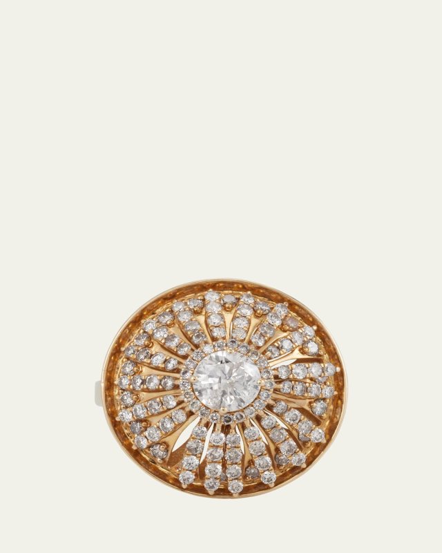 18K Yellow Gold Grass Palm Flower Ring with Diamonds