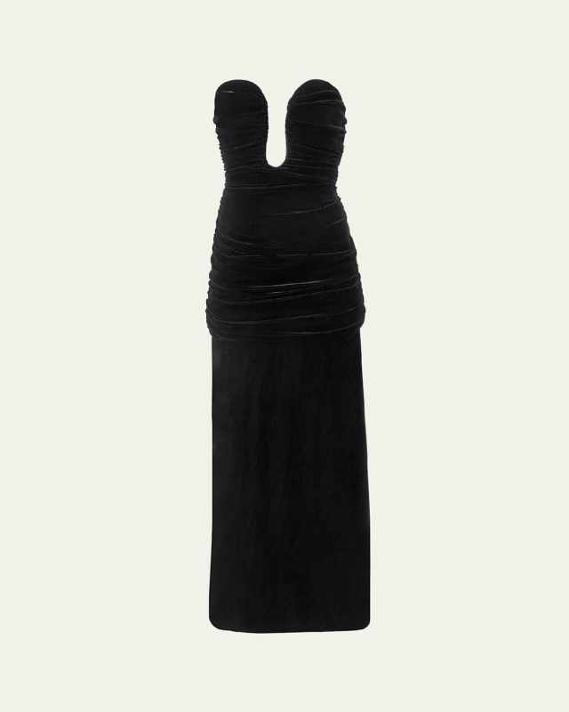 Strapless Deep-U Ruched Velvet Gown