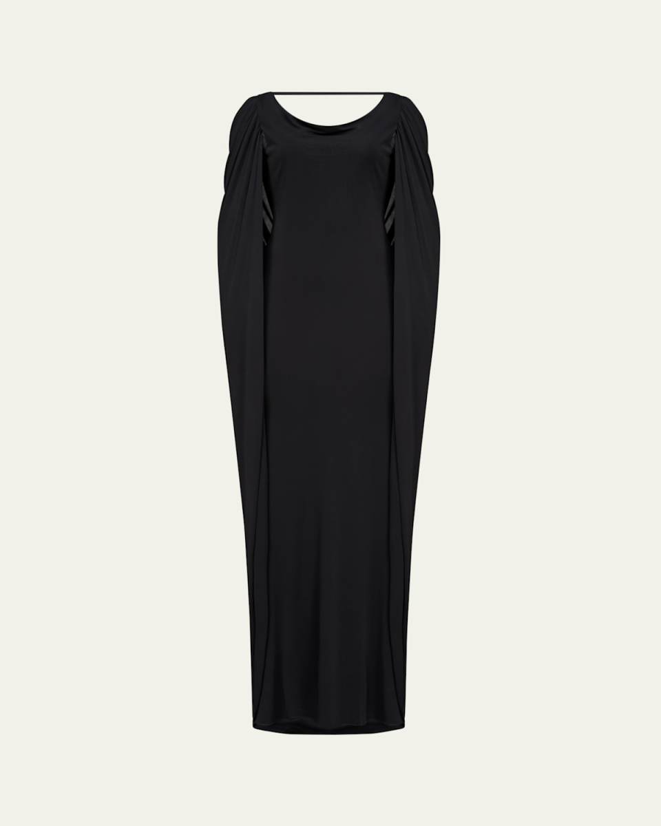 Akeem Cowl-Neck Jersey Cape Gown