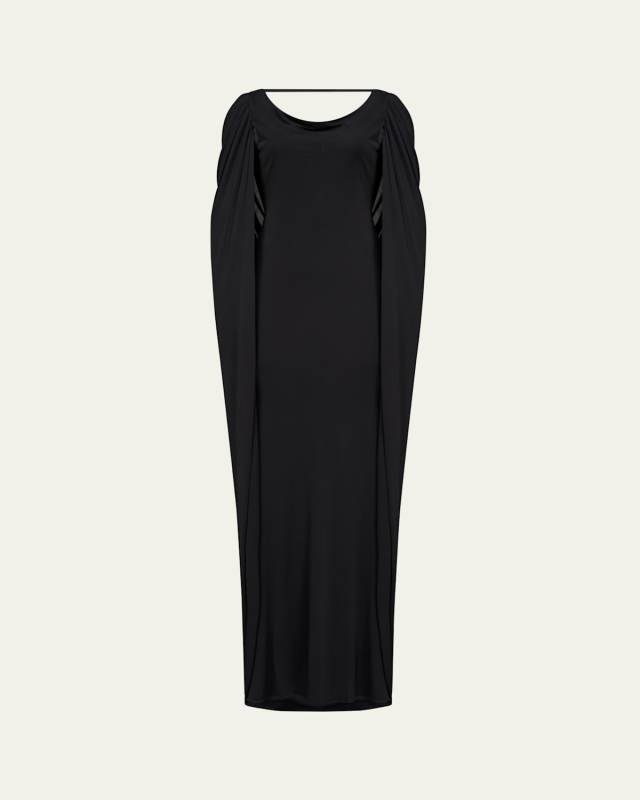 Akeem Cowl-Neck Jersey Cape Gown