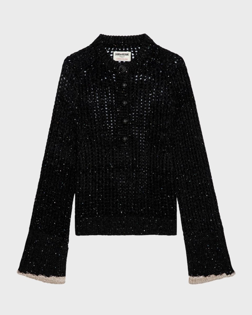 Halty Metallic Open-Knit Pullover
