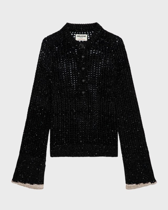 Halty Metallic Open-Knit Pullover