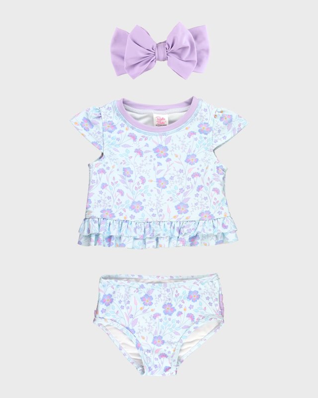 Girl's Fairytale Cap-Sleeve Swimsuit and Headband Set, Size 3M-8