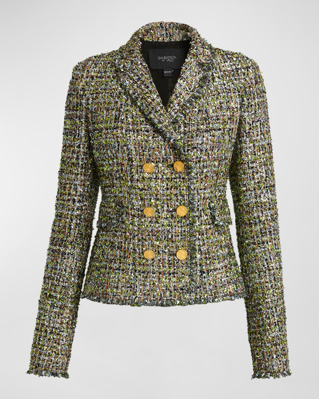 Metallic Eyelash Tweed Double-Breasted Jacket