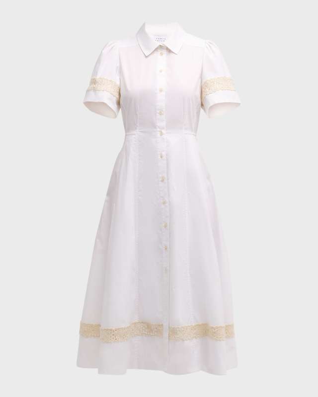 Carlton Short-Sleeve Crochet-Trim Midi Shirtdress